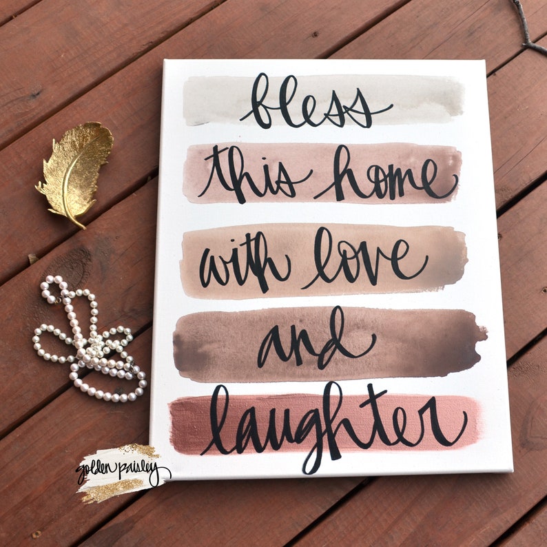Taupe Wall Decor Sign Brown Watercolor E Art Canvas Painting Custom Rose Gold Bless This Home Housewarming Gift