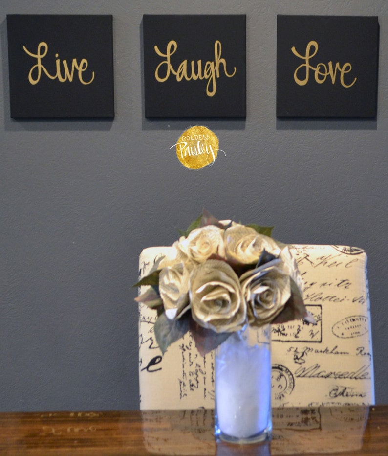 Canvas Wall Art Live Laugh Love Wall Hangings Black & Gold Etsy