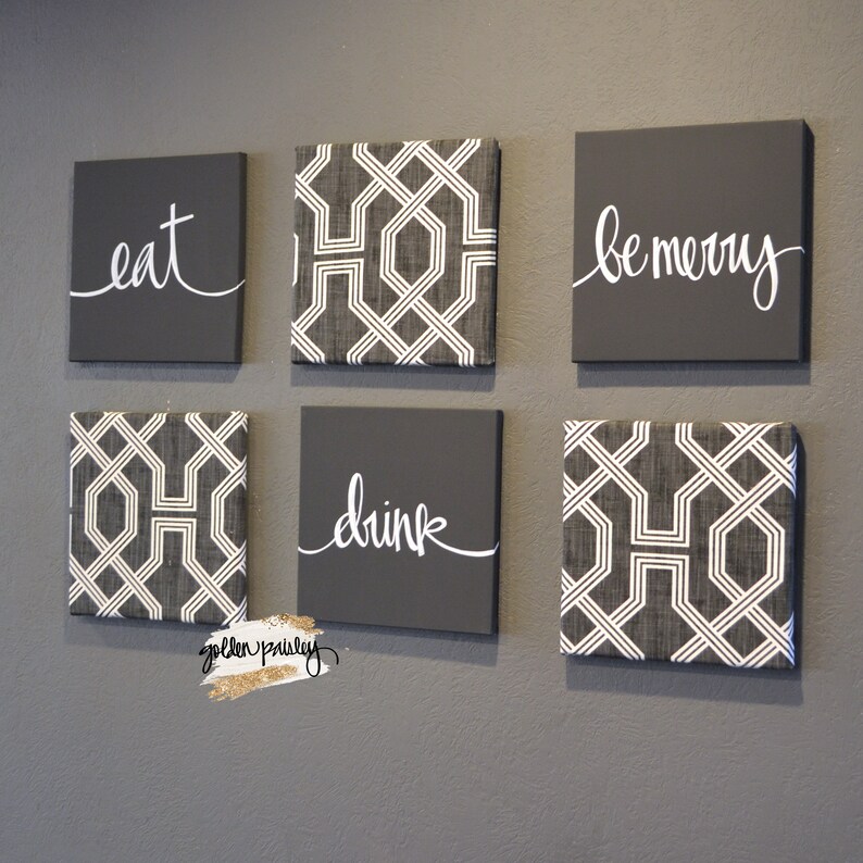 Gray Dining Room Wall Art Set Eat Drink and Be Merry Black Etsy