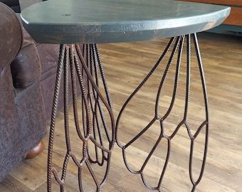 Cicada Wing End Table - Handmade Rebar Legs with Butcher Block Wood Top