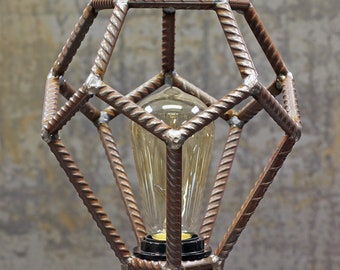 Industrial Geometric Rebar Upright Table Lamp - Vintage Edison Light Bulb