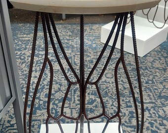 Cicada Wing Tall End Table - Handmade Rebar Legs with Butcher Block Wood Top