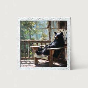 Bear Relaxing on Porch: [Framed Print] Wildlife artwork | Capture the whimsical charm of a bear enjoying a moment of pure relaxation image 7