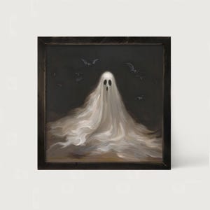 Ghost with Bats: [Framed Print] Haunted house ghost | Ideal for those who revel in the eerie yet elegant essence of Halloween