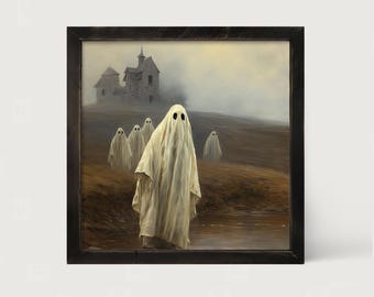 Ghosts in front of old house: [Framed Print] Haunting ghost | Spooky mansion | Ghoul art