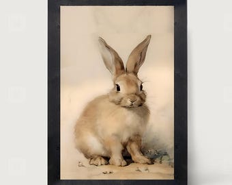 Sitting Bunny R Vertical: [Framed Print] Capture the whimsical charm of nature's delicate beauty with this adorable brown bunny!