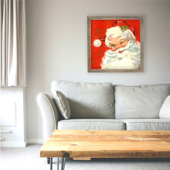 Framed Santa with a wink vintage print | Etsy