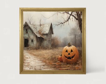 Abandoned House Jack-o'-lantern: [Framed Print] Haunted House | Spooky Halloween art, Perfect for adding a touch of mystery!
