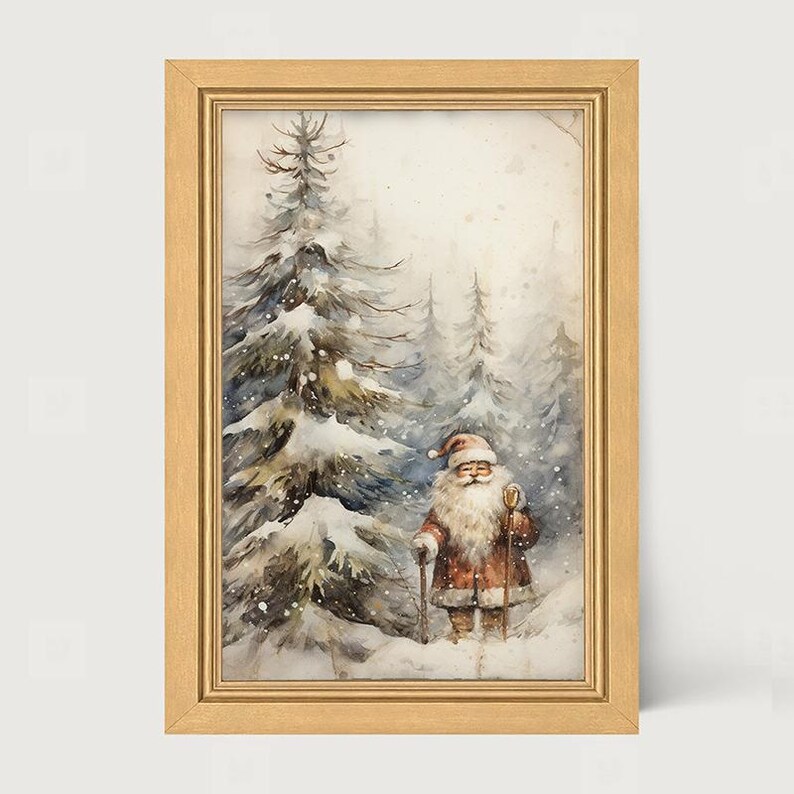 Snowy Santa [Framed Print] Winter Pine Landscape | Woodland Christmas tree scene | Capture the joy and wonder of the holiday season! image 6