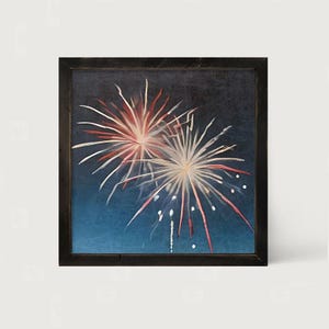 Bursting Fireworks: [Framed Print]  Colorful red, white and blue firework design making it a great addition for a 4th of July celebration!