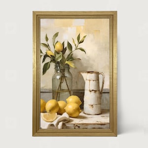 Lemon Branch Vase: [Framed Print] Colorful kitchen decor | Perfect for those who love botanical themes!
