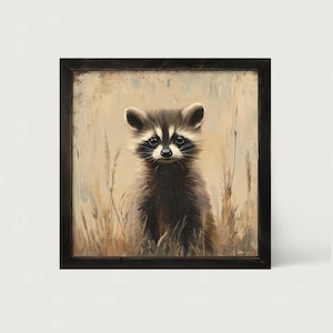 Baby Raccoon: [Framed Print] Raccoon painting | Bring a touch of playful nature right into your home—a serene woodland moment