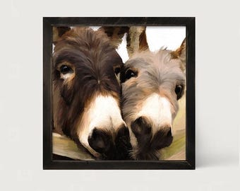Two Donkeys: [Framed Print] Rustic wall art of a donkey painting | Equine donkey art | Perfect for that farmhouse aesthetic!