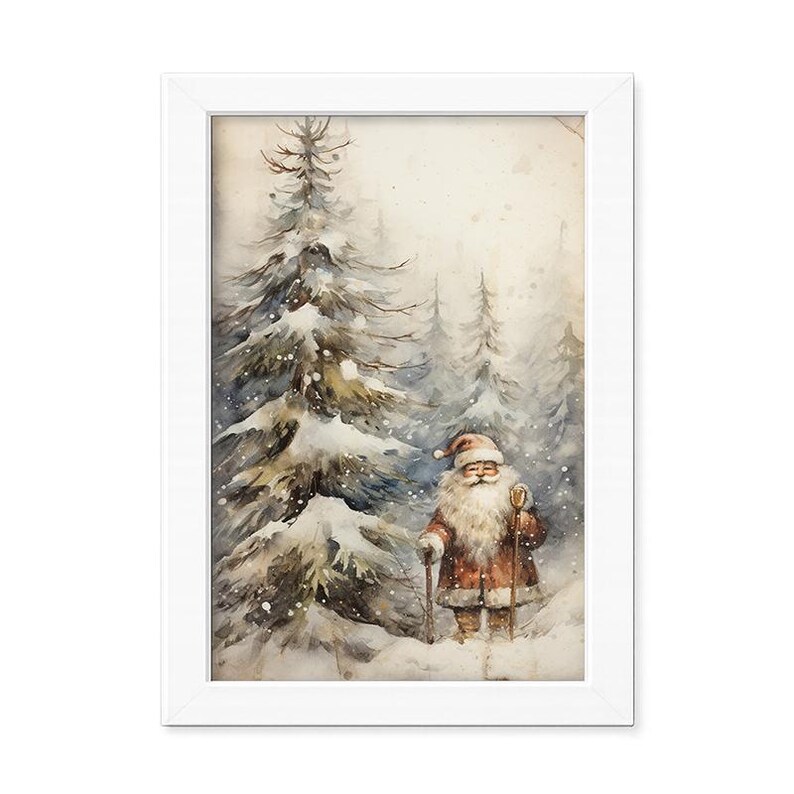 Snowy Santa [Framed Print] Winter Pine Landscape | Woodland Christmas tree scene | Capture the joy and wonder of the holiday season! image 7
