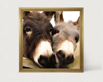 Two Donkeys: [Framed Print] Rustic wall art of a donkey painting | Equine donkey art | Perfect for that farmhouse aesthetic!