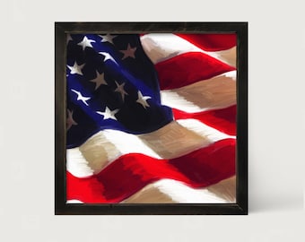 Flag: [Framed Print] This Framed wavy American flag print makes a great Fourth of July decor gift that can be displayed all year!