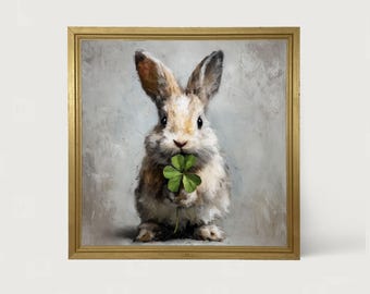Holiday Bunny - St. Patrick's Day: [Framed Print] Shamrock bunny | Spring animal wall art for home decor