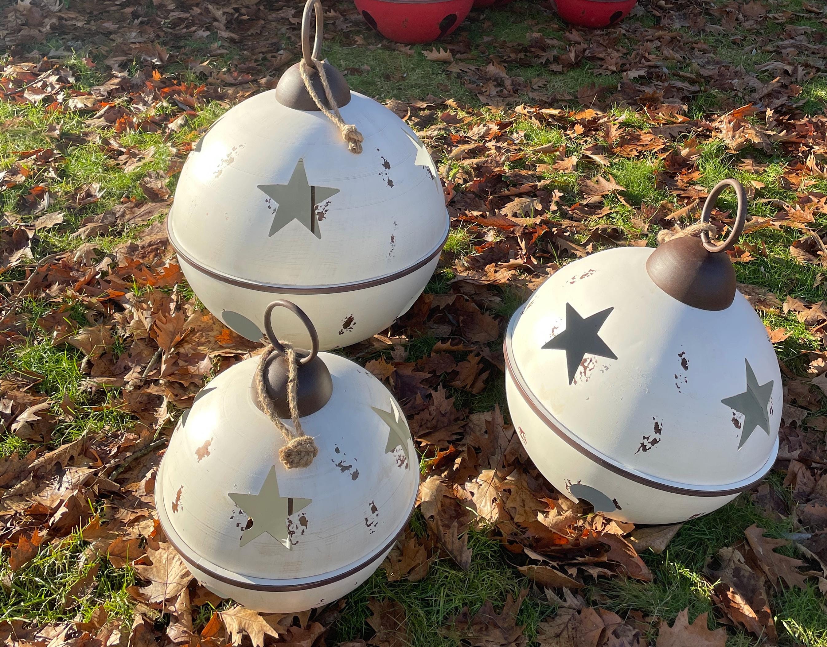 Limited Jumbo/Giant White Bells | Farmhouse Christmas | Beautiful metal Christmas Decor | Hang outdoors from your porch