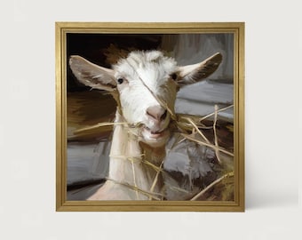 Goat Eating Grass: [Framed Print] Bring the farm inside with this funny, cute goat art!