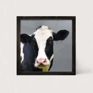 Holstein Cow: [Framed Print] Stunning barnyard styled farm animal artwork, beautiful cow canvas art perfect for any room!
