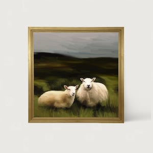 Two Sheep in a pasture: [Framed Print] Sheep wall art - Add this framed farm animal print to any room this season!