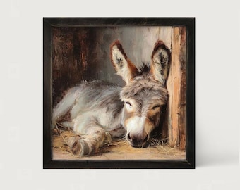 Sleeping Donkey: [Framed Print] Farm Animal Decor, Rustic Nursery Art, Animal Lover Gift