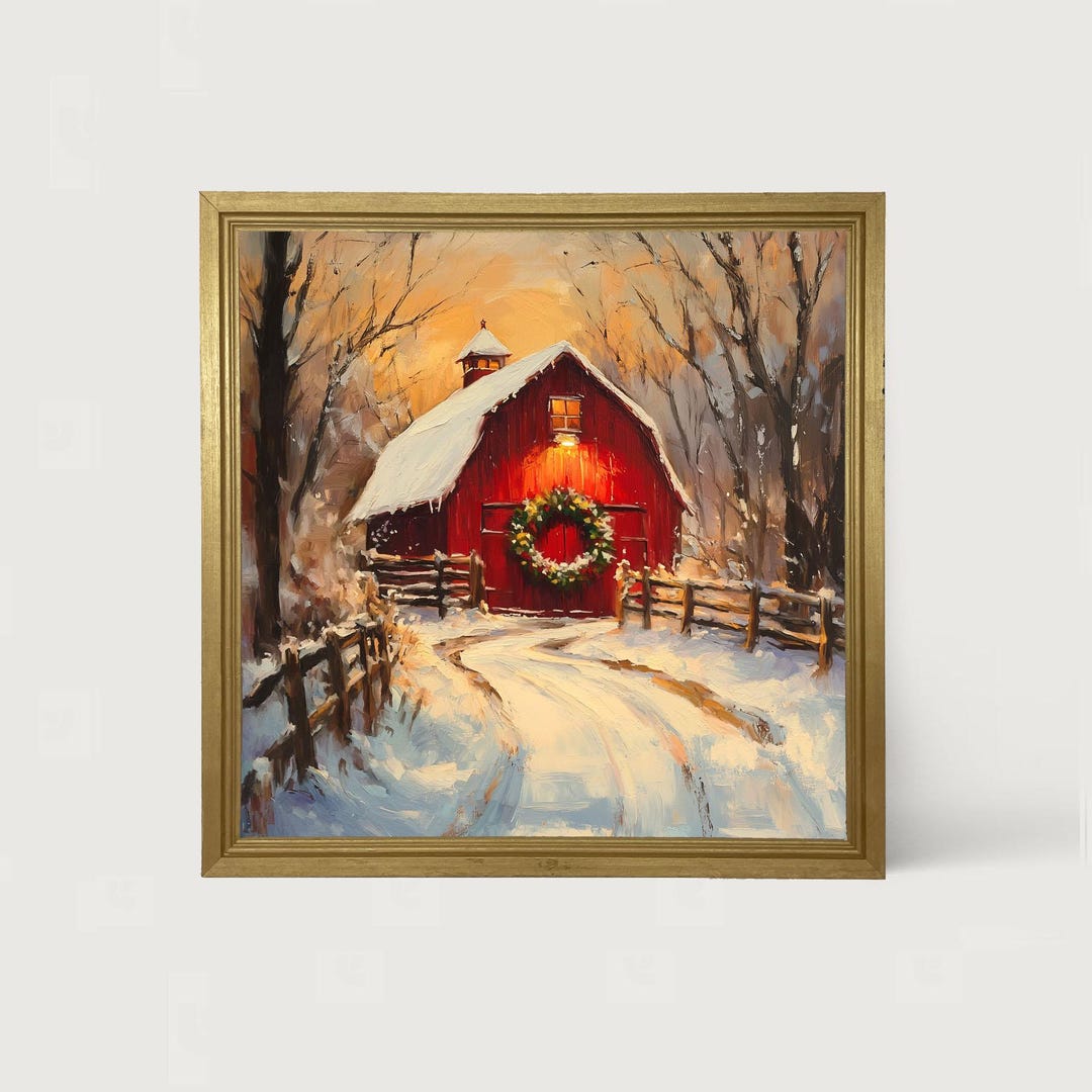 Red Barn at Christmas [framed Print] Farmhouse Christmas Decor | Winter ...