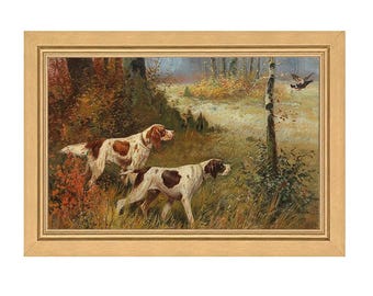 Quail Hunting Spaniel [Framed Print] Rustic Pheasant Bird, Cabin decor art