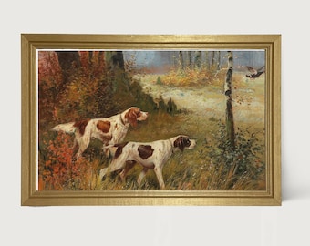 Quail Hunting Spaniel [Framed Print] Rustic Pheasant Bird, Cabin decor art