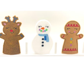 Finger puppets, felt, Snowman, Reindeer, Gingerbread Man, quiet toy, interactive toy, imagination toy, Christmas, stocking stuffer for child