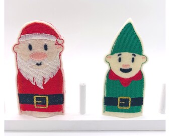 Finger puppets, felt, Santa, Elf, child's toy, quiet toy, interactive toy, imagination toy, Christmas, Santa puppet, elf puppet