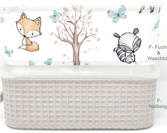 Wet wipes box cover fox & raccoon, forest friends, waffle pique light beige, forest, boho, selection, rabbit