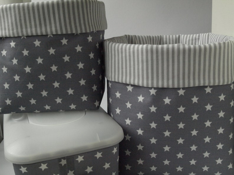 From 11,50 Euro, stars grey/white, utensilos, fabric baskets, wet wipe box cover, stripes image 2