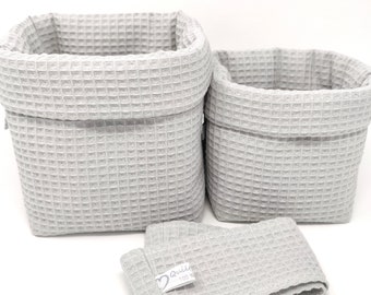 From 14.95 Euro, "uni light grey waffle piqué utensils" fabric baskets, SET selection, single selection, storage, changing table, grey, organizer