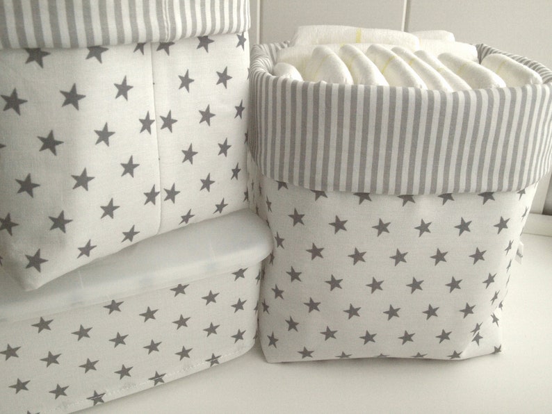 From 11,50 Euro, Utensilo, stars, white & grey, fabric basket, storage, diapers, changing table, changing table, changing table image 1