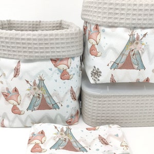 Ab 12,95 Euro, Stoffkörbe Fuchs & Hellbeige, SET-Wahl, Einzelwahl, Fuchs, Wald, Zelt, Baum, Waffelpique, Utensilos, Aufbewahrung, Organizer