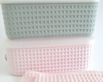 Wet wipe box cover waffle pique light pink/white/dusty mint