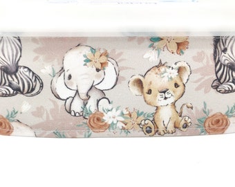 Wet wipes box cover baby animals, safari, waffle pique light beige, lion, zebra, elephant, selection