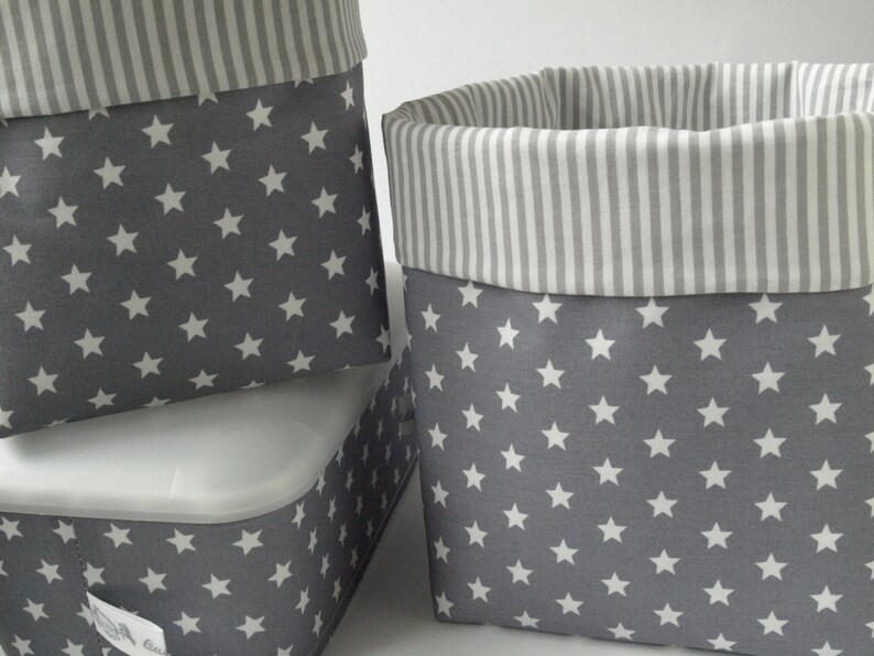 From 11,50 Euro, stars grey/white, utensilos, fabric baskets, wet wipe box cover, stripes image 1