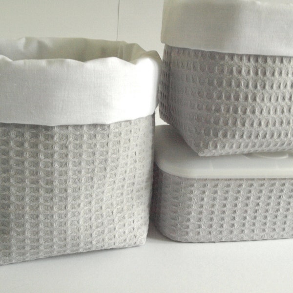 From 11.50 euros, light grey/white, utensil sets, waffle pique, diaper basket, fabric basket, fabric baskets, organizer