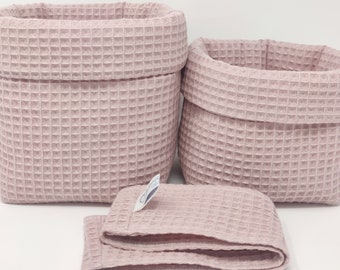 From 14.95 Euro, "uni old pink waffle piqué utensils" fabric baskets, SET selection, single selection, storage, changing table, organizer