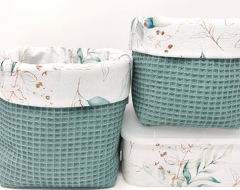 From 11.95 euros, old green & eucalyptus bouquet, fabric baskets, SET choice, individual choice, leaves, waffle pique, utensils, storage, changing table,