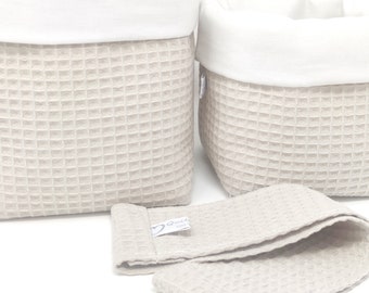 From 11.50 euros, light beige/white, utensil sets, waffle lpique, diaper basket, fabric basket, fabric baskets, organizer, sand