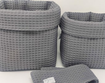 From 14.95 Euro, "uni anthracite waffle piqué utensils" fabric baskets, SET selection, single selection, storage, changing table, grey, dark grey, organizer