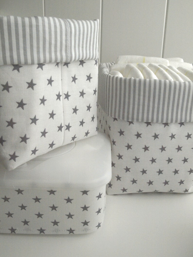 From 11,50 Euro, Utensilo, stars, white & grey, fabric basket, storage, diapers, changing table, changing table, changing table image 2