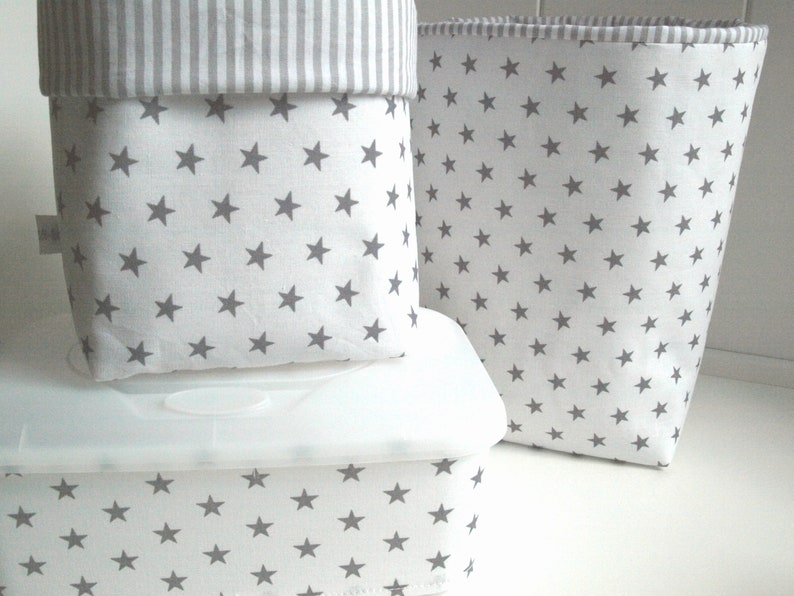 From 11,50 Euro, Utensilo, stars, white & grey, fabric basket, storage, diapers, changing table, changing table, changing table image 3