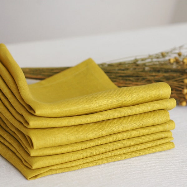 SALE Set of 6 Natural Mustard Linen Napkins, Kitchen Decor, Table Linen, Housewarming Gift, Wedding Gift
