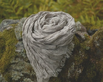 Natural Gray Linen Scarf with fringes, Gauzy Linen Wrap, 70,8" x 28,7", Housewarming Gift