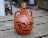 Redware Two Handle Jug with Cork - Redware Double Handle Jug with Cork - Pottery Pitcher Jug with Cork Marked 837 - Redware Pottery Jug