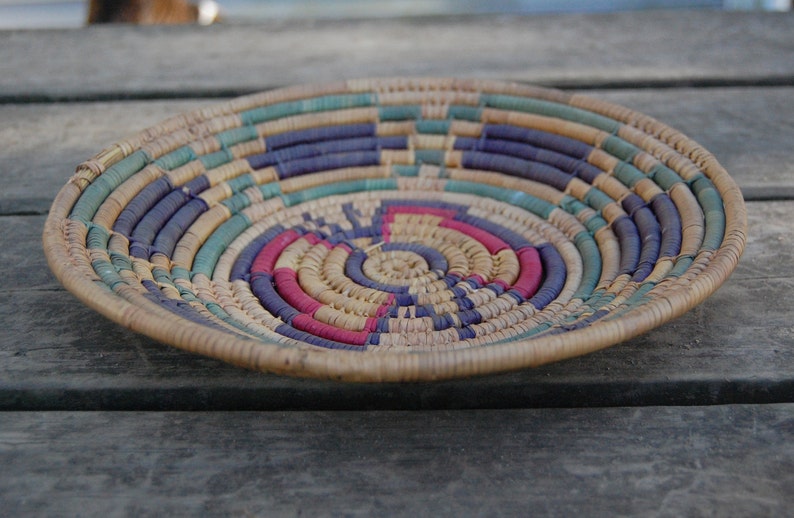 Native American Sweet Grass Coiled Basket Butterfly Red Green Purple Yellow Hopi Navajo Ceremonial Wedding Basket 10 Butterfly Design